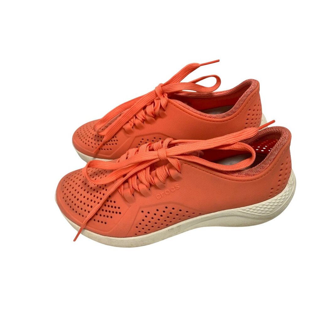CROCS Womens Size 7 Orange Lace Tie Up Shoes Sneakers Lite Ride Pacer Coral